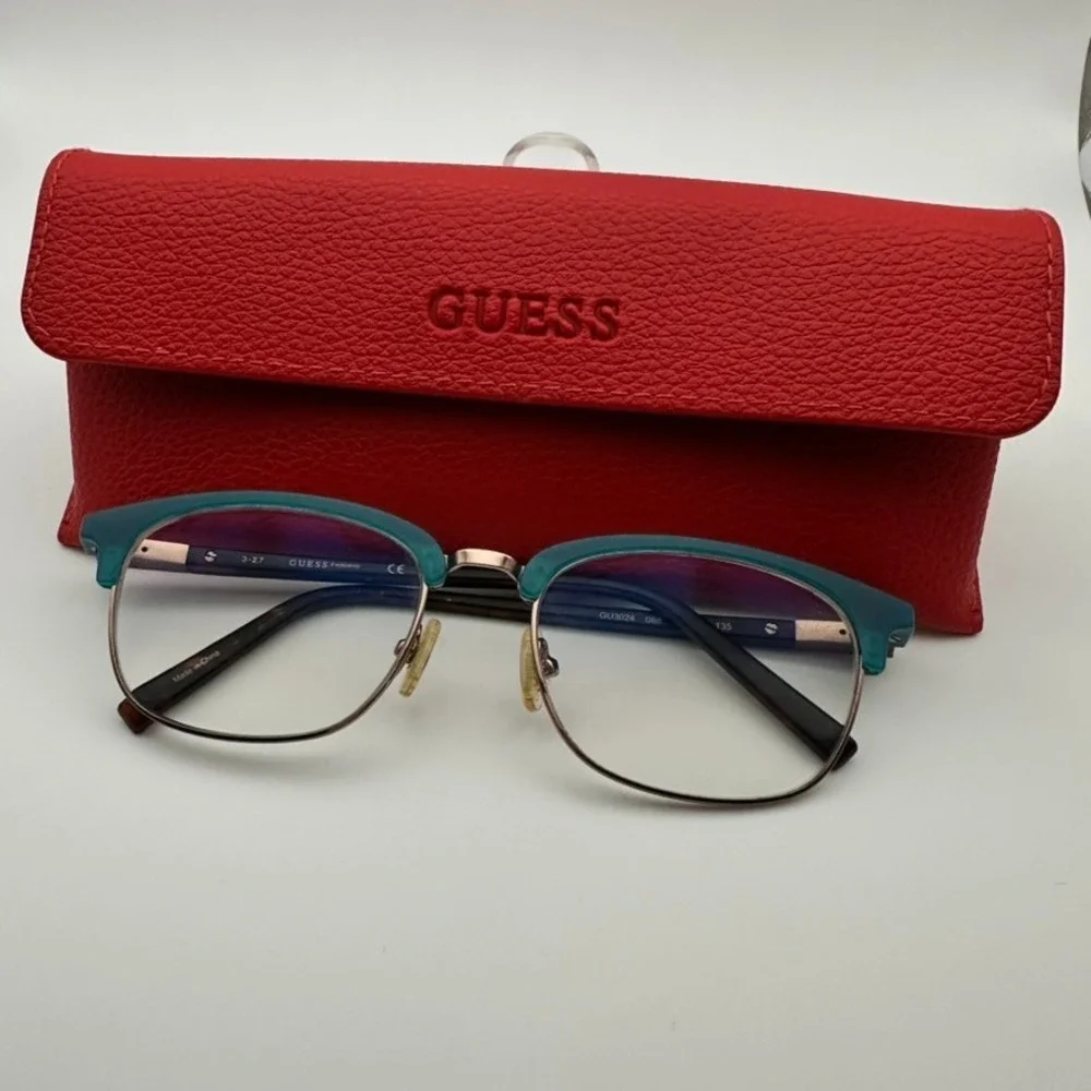 WOMENS GUESS EYEGLASSES FRAMES RED CASE GU3024-088  TURQUOISE GOLD 51-17-135